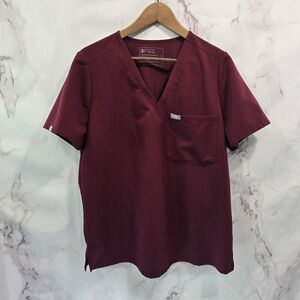 FIGS Top Womens Large Slim Catarina Red Short Sleeve Scrub One Pocket 2623